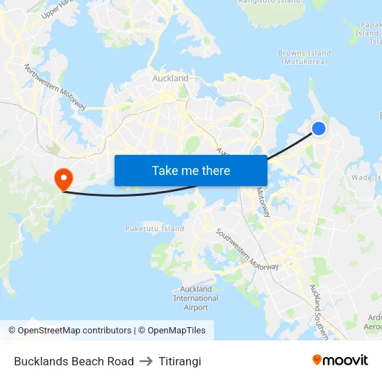 Bucklands Beach Road to Titirangi map