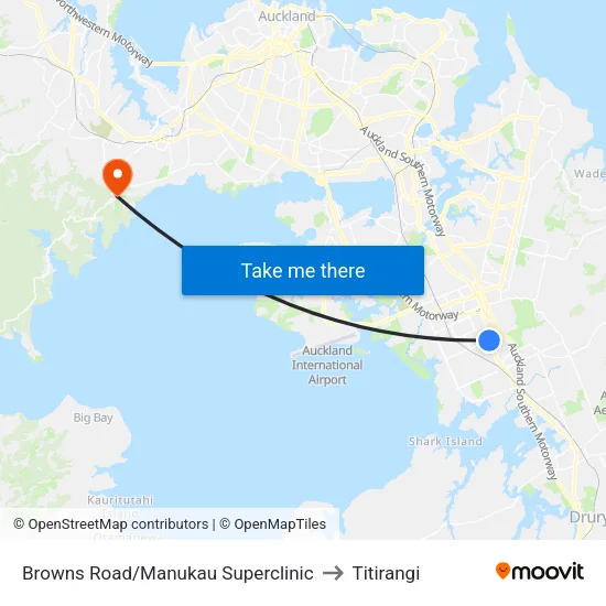 Browns Road/Manukau Superclinic to Titirangi map