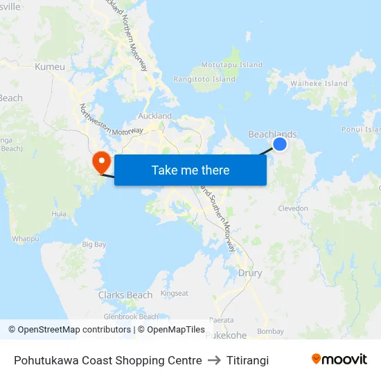 Pohutukawa Coast Shopping Centre to Titirangi map