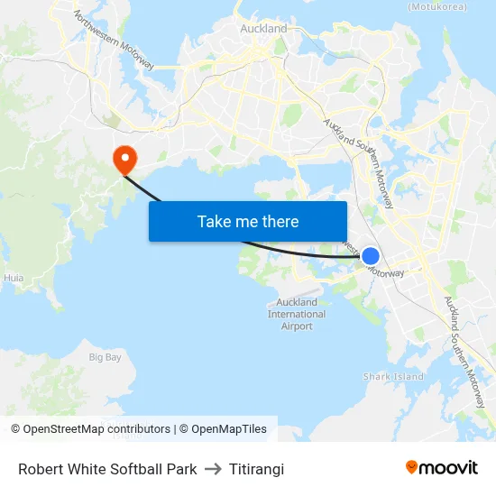 Robert White Softball Park to Titirangi map
