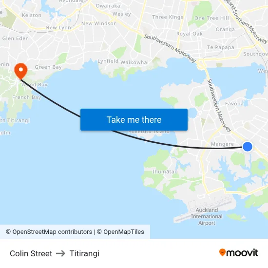 Colin Street to Titirangi map