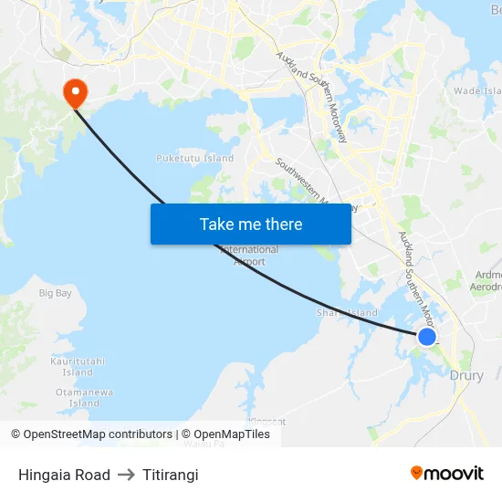 Hingaia Road to Titirangi map