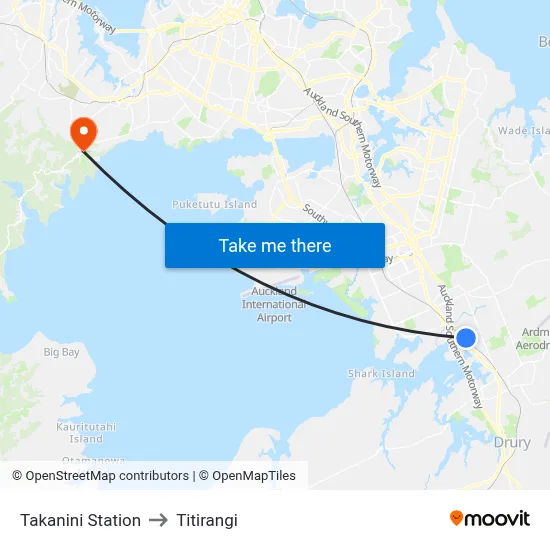 Takanini Station to Titirangi map