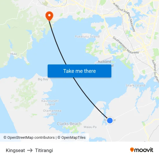 Kingseat to Titirangi map