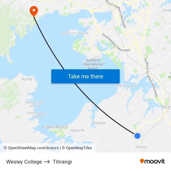 Wesley College to Titirangi map
