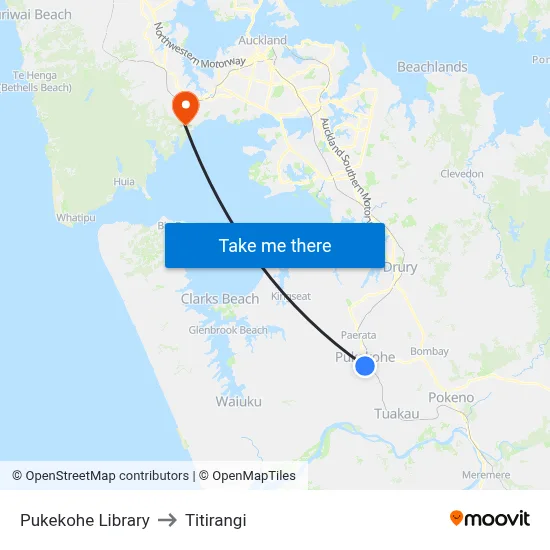 Pukekohe Library to Titirangi map