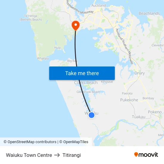 Waiuku Town Centre to Titirangi map