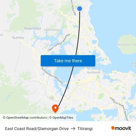 East Coast Road/Glamorgan Drive to Titirangi map