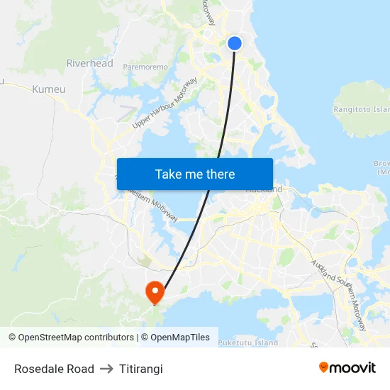 Rosedale Road to Titirangi map
