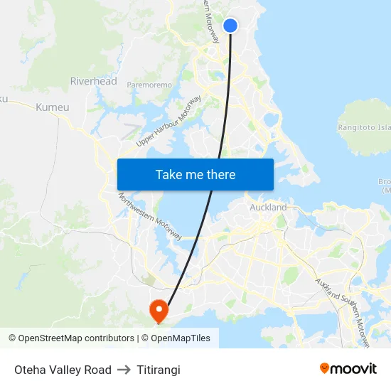 Oteha Valley Road to Titirangi map