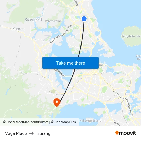 Vega Place to Titirangi map