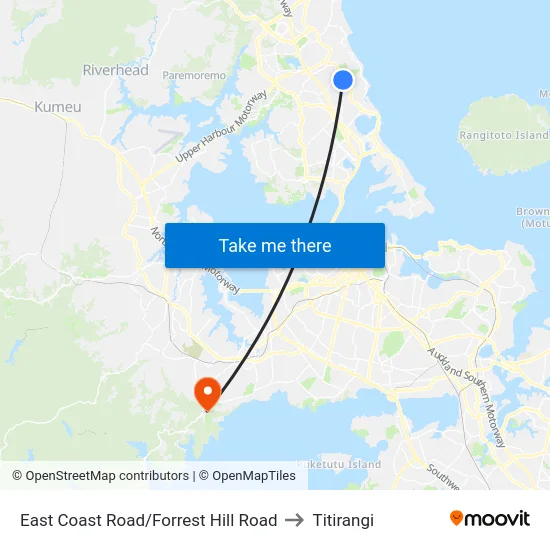 East Coast Road/Forrest Hill Road to Titirangi map