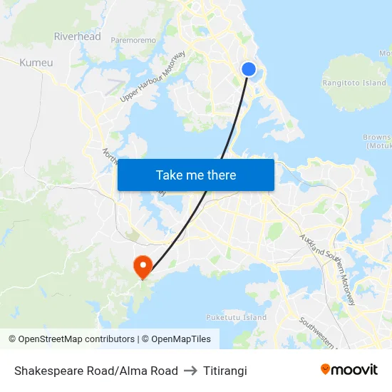 Shakespeare Road/Alma Road to Titirangi map