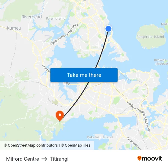 Milford Centre to Titirangi map