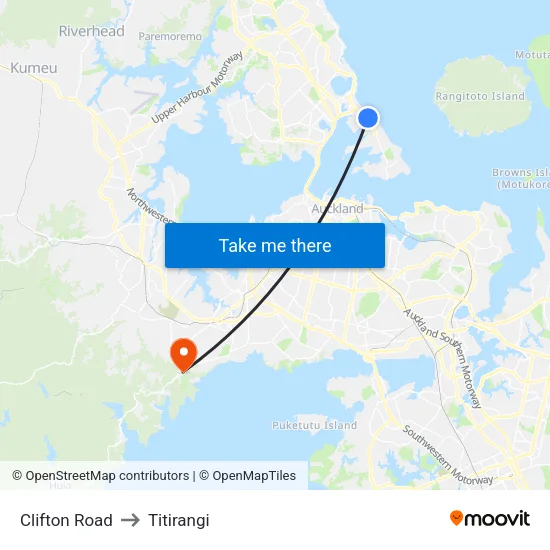 Clifton Road to Titirangi map