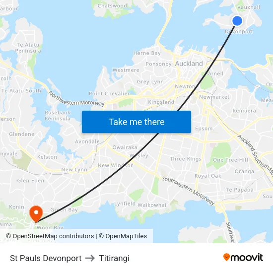 St Pauls Devonport to Titirangi map