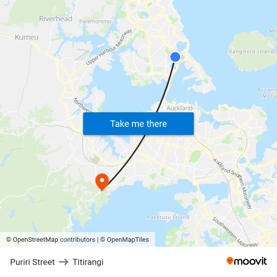 Puriri Street to Titirangi map
