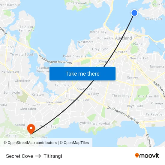 Secret Cove to Titirangi map