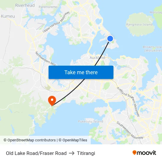 Old Lake Road/Fraser Road to Titirangi map