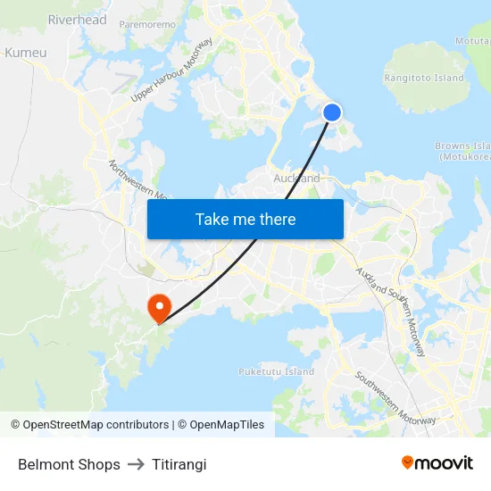 Belmont Shops to Titirangi map