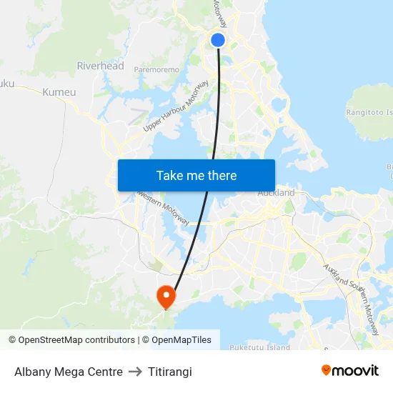 Albany Mega Centre to Titirangi map