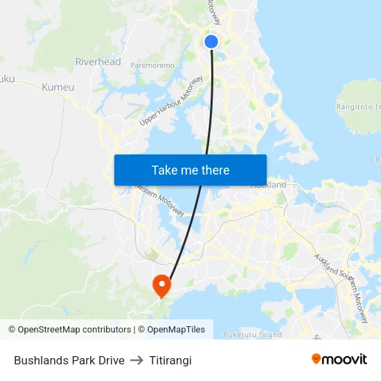 Bushlands Park Drive to Titirangi map