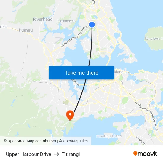 Upper Harbour Drive to Titirangi map