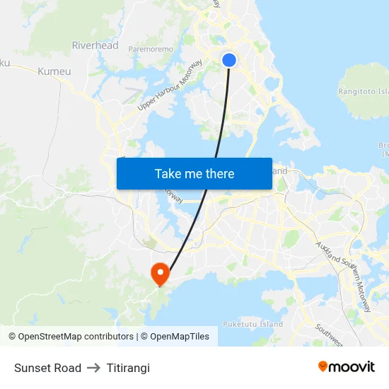 Sunset Road to Titirangi map