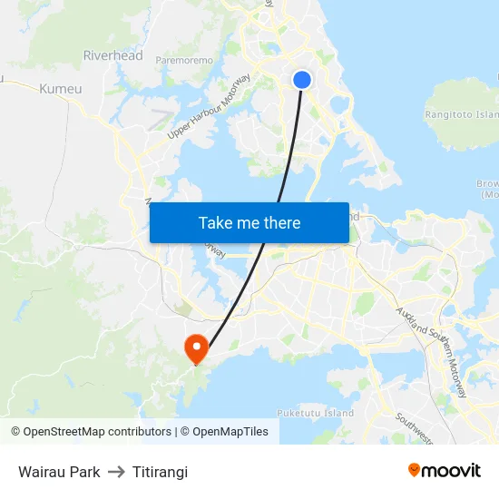 Wairau Park to Titirangi map