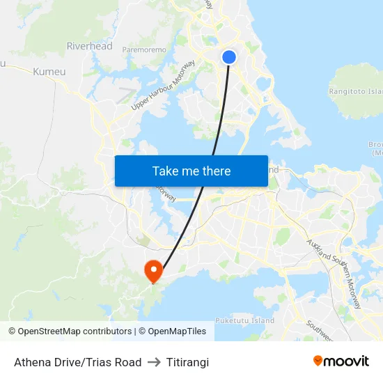 Athena Drive/Trias Road to Titirangi map