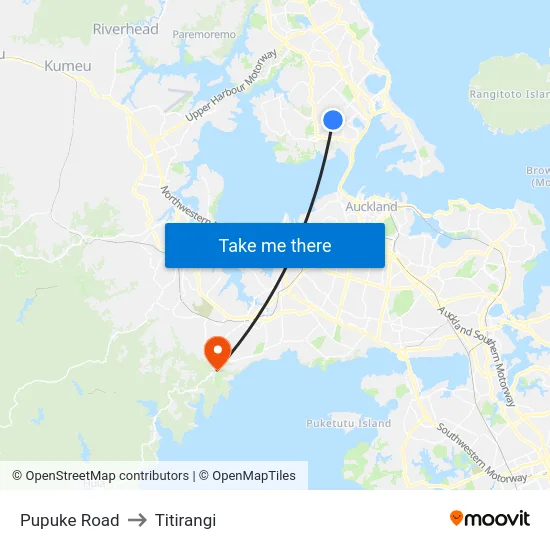 Pupuke Road to Titirangi map