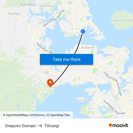 Onepoto Domain to Titirangi map