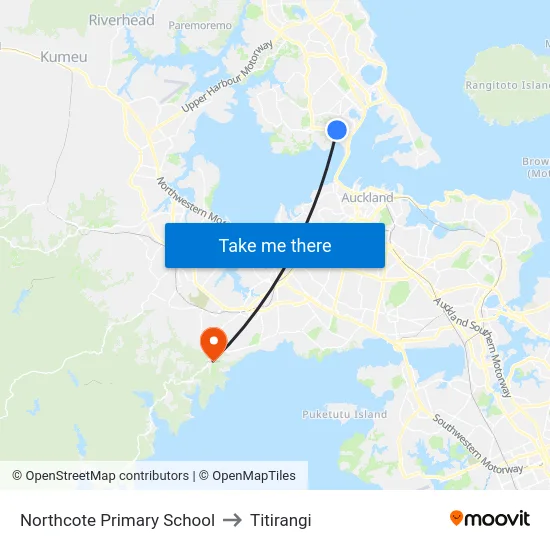 Northcote Primary School to Titirangi map