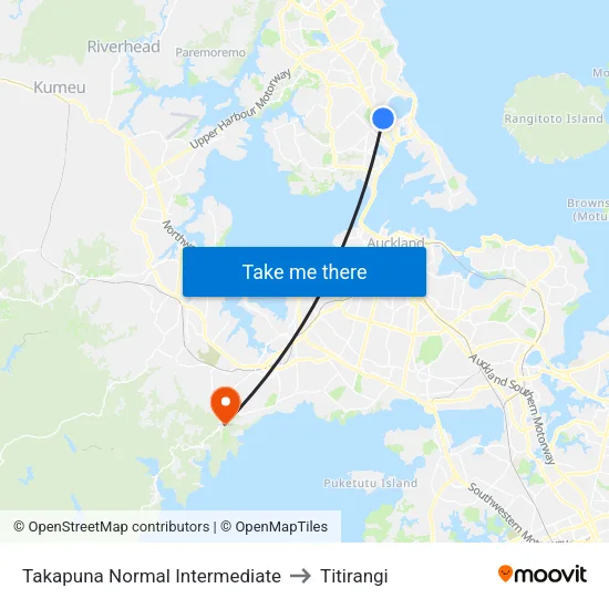 Takapuna Normal Intermediate to Titirangi map