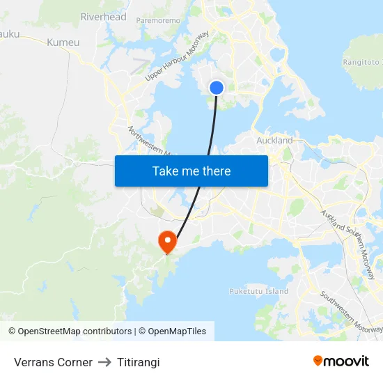 Verrans Corner to Titirangi map