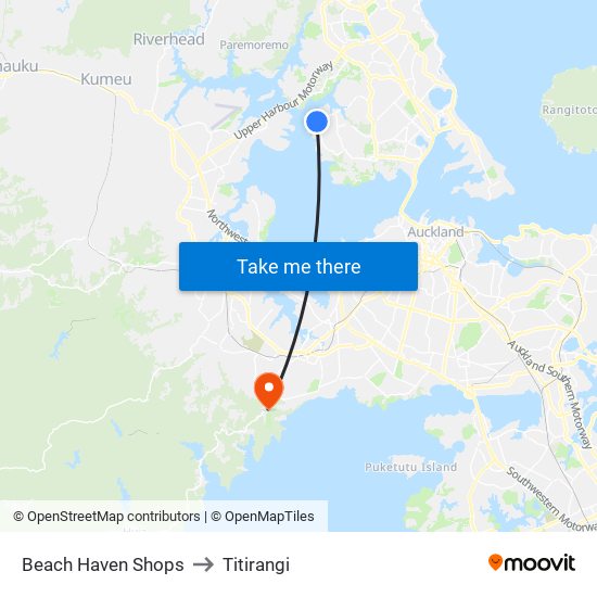 Beach Haven Shops to Titirangi map