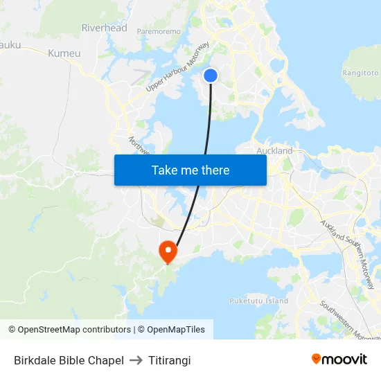 Birkdale Bible Chapel to Titirangi map