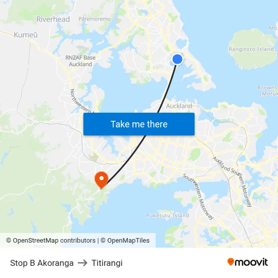 Stop B Akoranga to Titirangi map