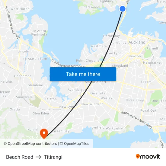 Beach Road to Titirangi map