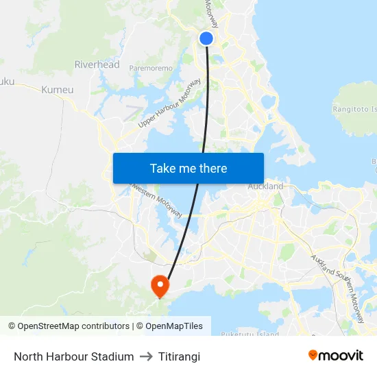 North Harbour Stadium to Titirangi map