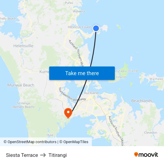 Siesta Terrace to Titirangi map