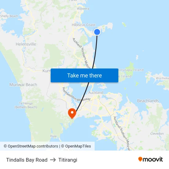 Tindalls Bay Road to Titirangi map