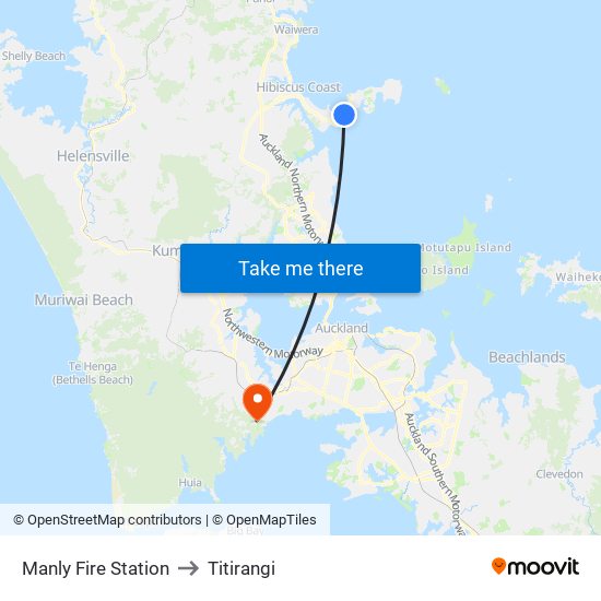 Manly Fire Station to Titirangi map