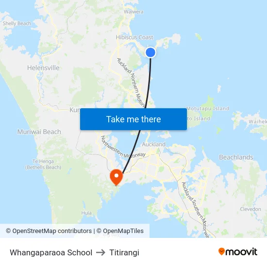 Whangaparaoa School to Titirangi map