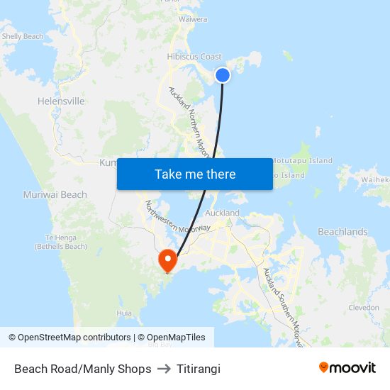 Beach Road/Manly Shops to Titirangi map