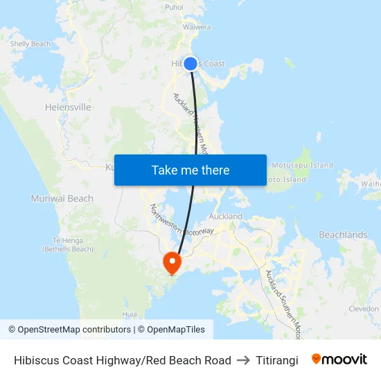 Hibiscus Coast Highway/Red Beach Road to Titirangi map