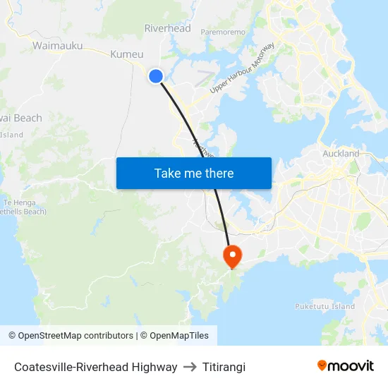 Coatesville-Riverhead Highway to Titirangi map