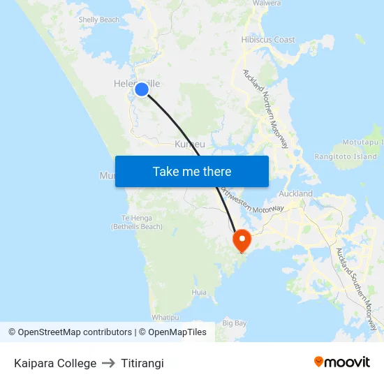 Kaipara College to Titirangi map