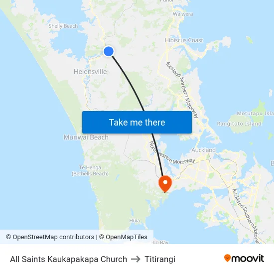 All Saints Kaukapakapa Church to Titirangi map