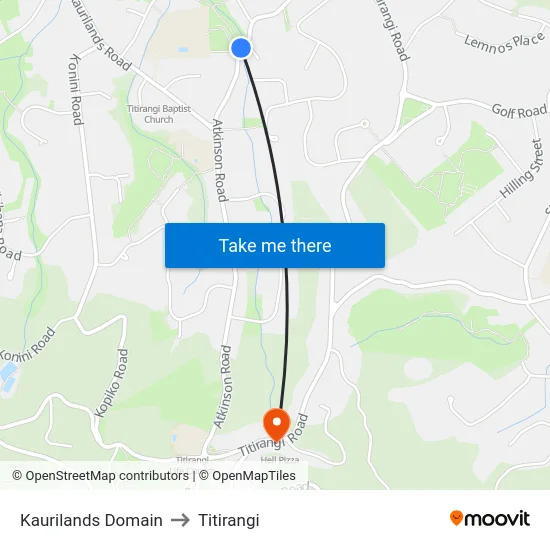 Kaurilands Domain to Titirangi map